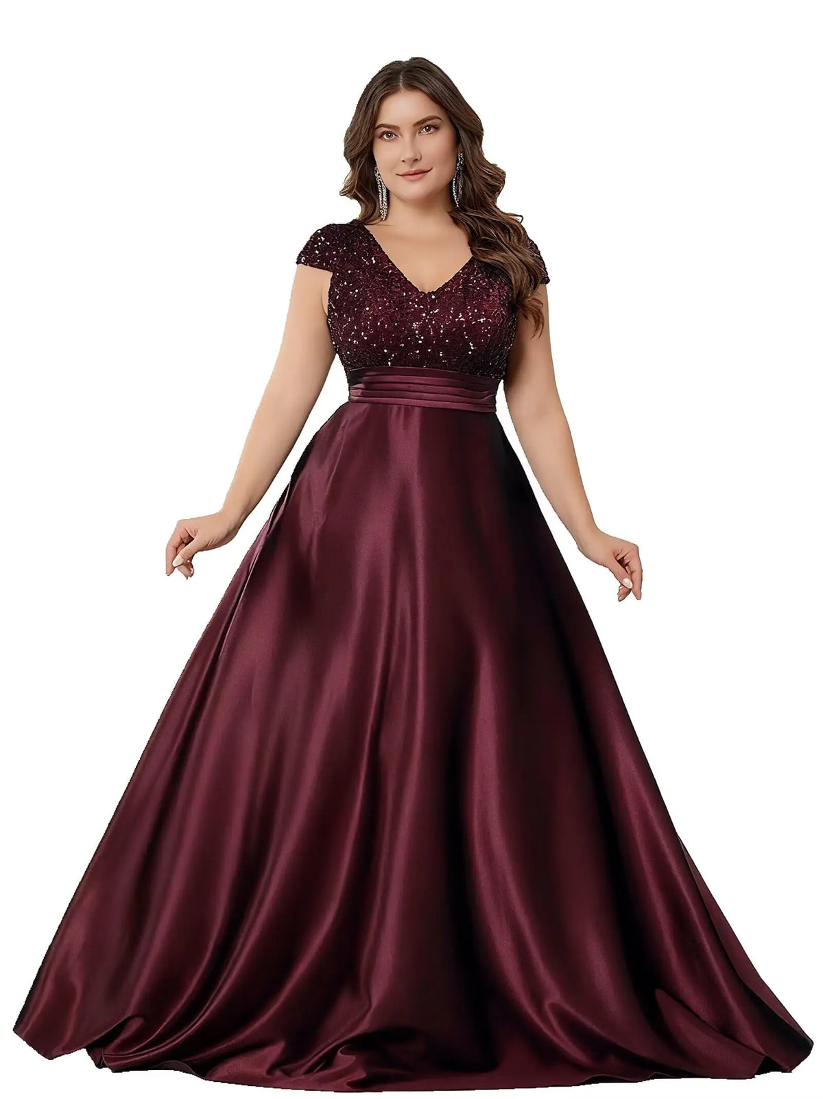 Robe longue satinée pailletée manches courtes – CLEVI Paris