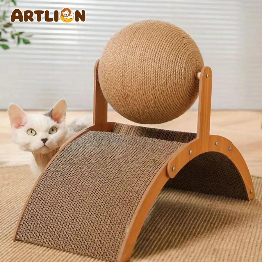 Griffoir chat avec boule en sisal et bois – CLEVI Paris