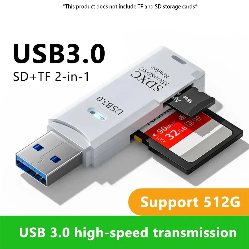 Lecteur de Carte Mémoire 2-en-1 USB 3.0 & Type-C – TF/SD Haute Vitesse, Compact & Certifié CE/RoHS – CLEVI Paris