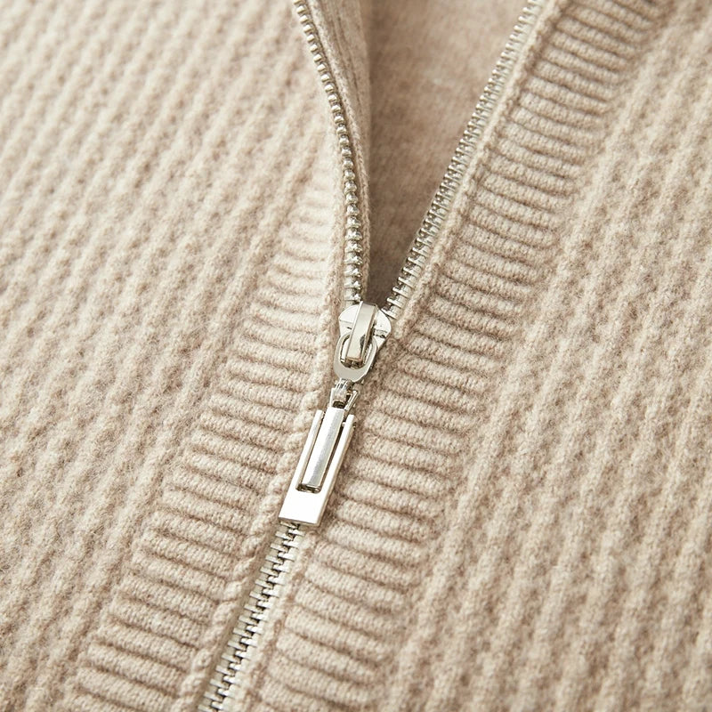 Cardigan Homme 100% Laine Mérinos MVLYFLRT – Zippé Capuche Tricot Épais Manches Longues – 5 Coloris, S à XXL – CLEVI Paris