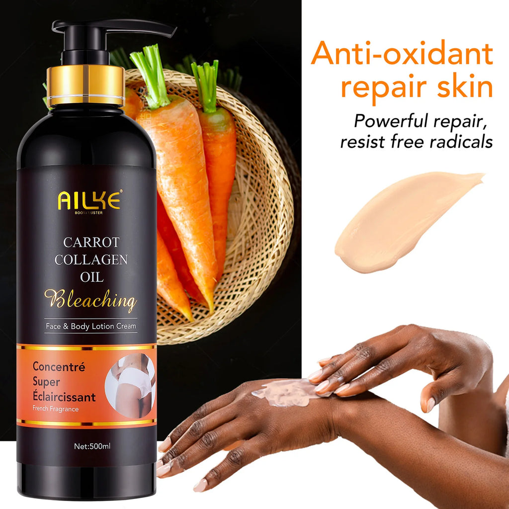 Lotion Corps Éclaircissante AILKE – Huile de Carotte, Collagène & Glutathion 500ml – CLEVI Paris