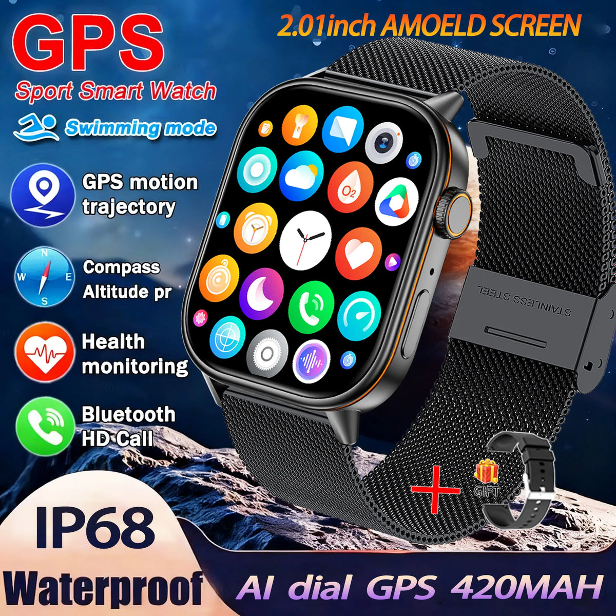 Montre GPS QX17 AMOLED 2,01″ sport – CLEVI Paris