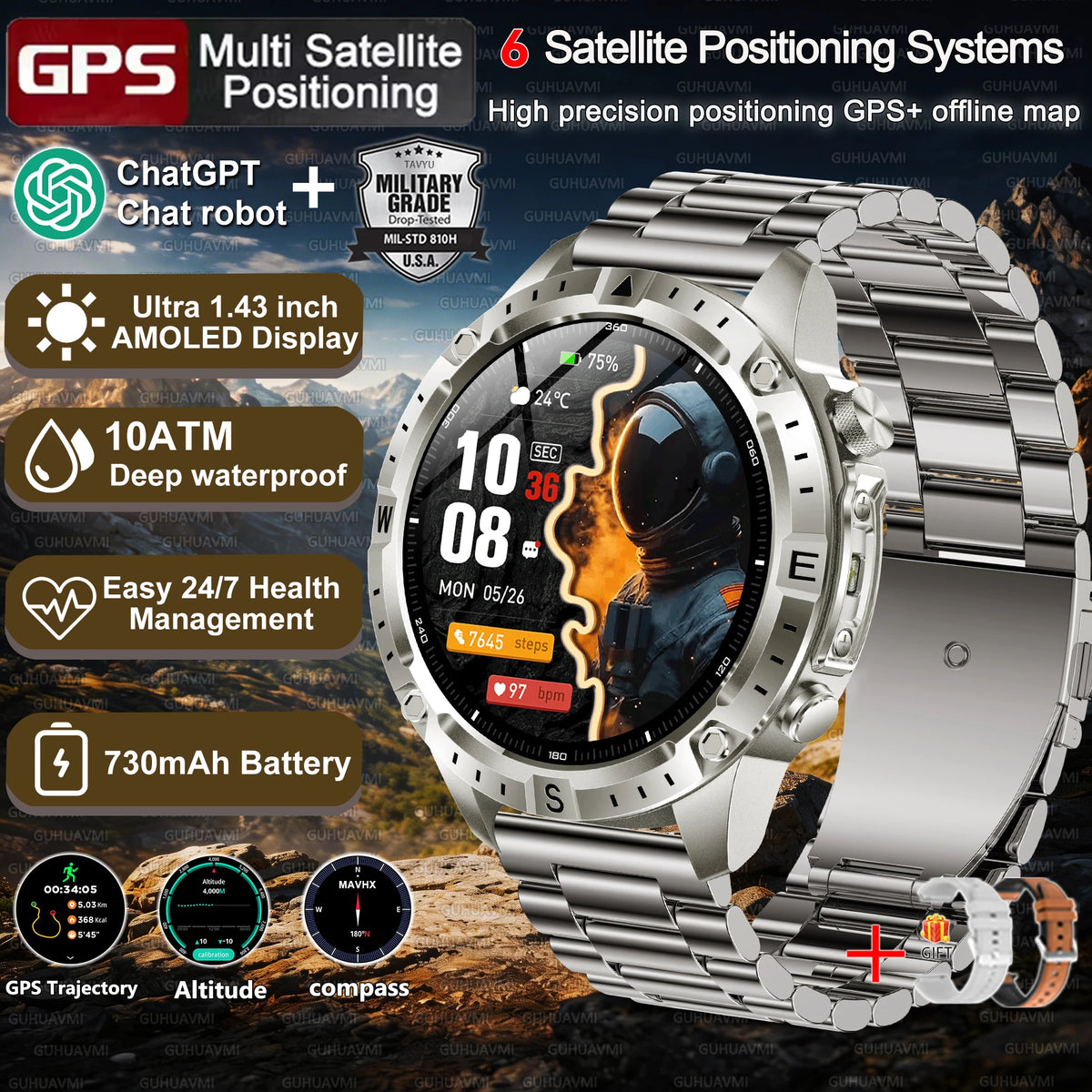 Montre GPS AMOLED avec cartes hors ligne – CLEVI Paris