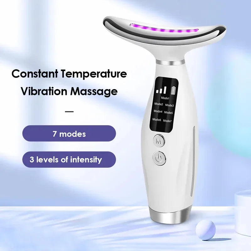 Masseur Cou & Visage LED 7 Couleurs | Lifting, Anti-Rides & Vibrations 7 Modes