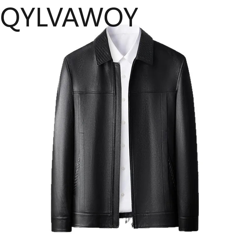 Veste homme en cuir de mouton à col rabattu – CLEVI Paris