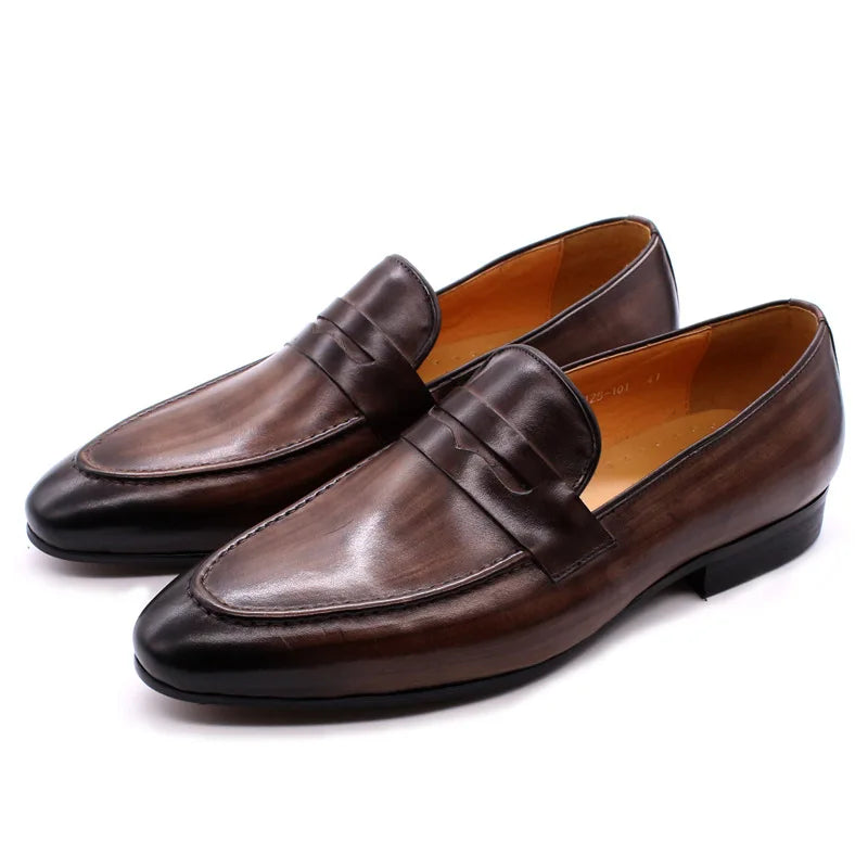 Mocassins Cuir Grainé Homme Style Britannique Vintage – CLEVI Paris