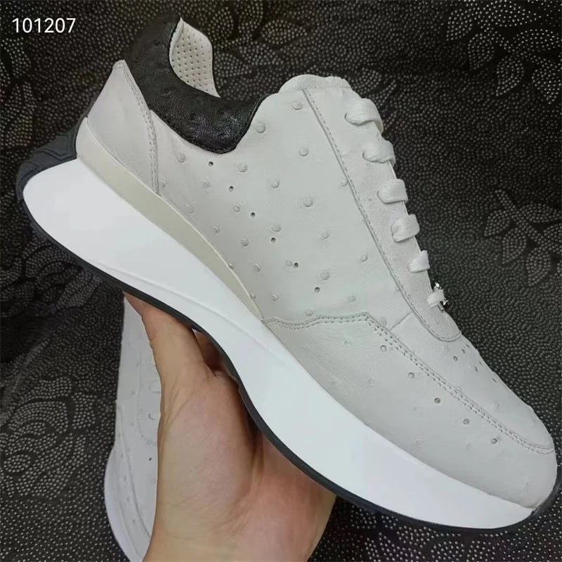 Sneakers Cuir Autruche Blanc Homme Lacets – CLEVI Paris
