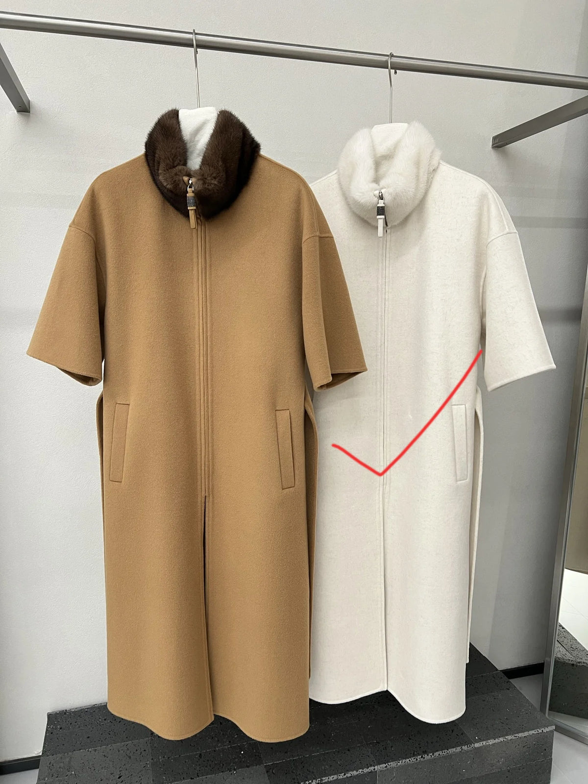 Manteau long femme zippé à manches courtes – CLEVI Paris