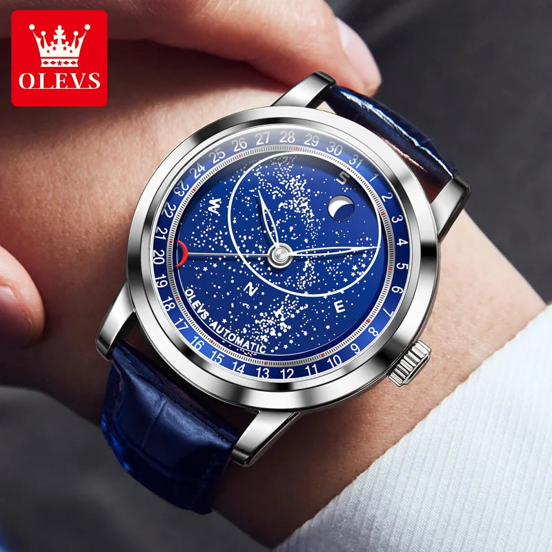 Montre Mécanique Ciel Étoilé OLEVS Homme Cuir Luxe – CLEVI Paris