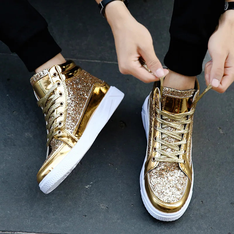 Sneakers Montantes Toile Effet Bling Unisexe Argent Noir Or – CLEVI Paris