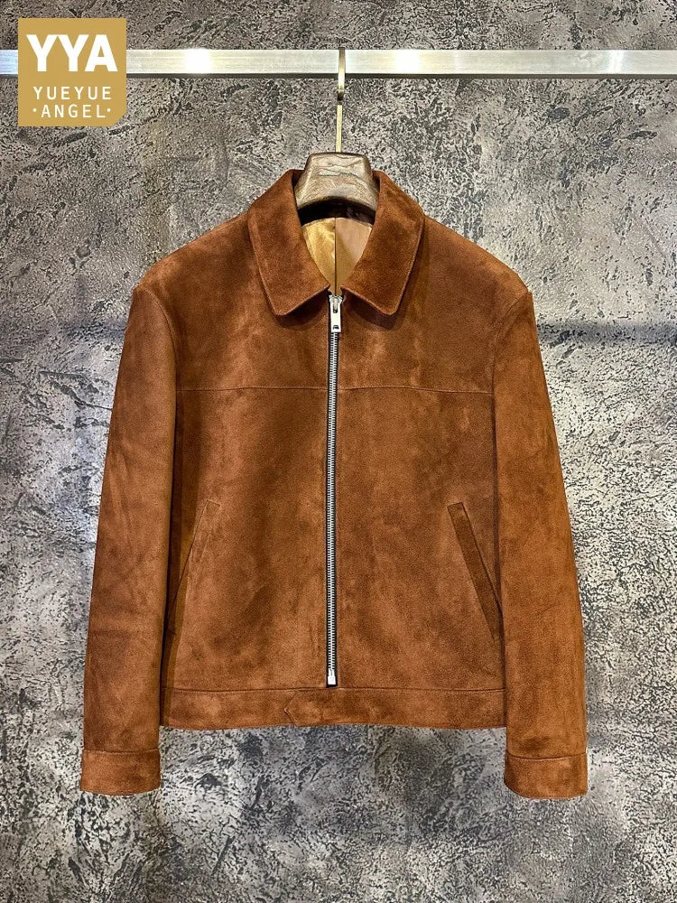 Blouson homme en cuir suédé marron – CLEVI Paris