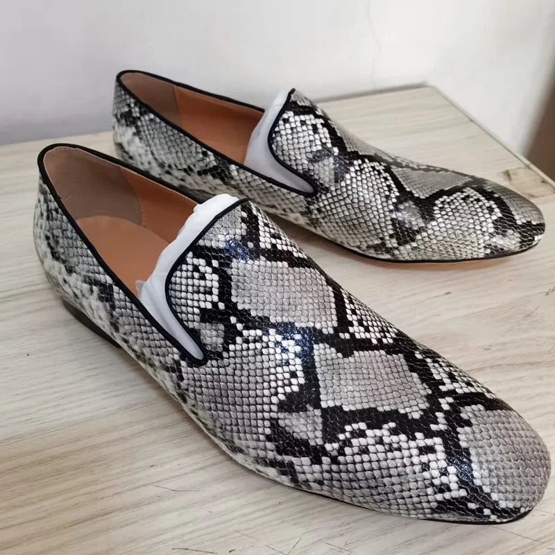 Mocassins Cuir Serpent Homme Gris Slip-On – CLEVI Paris