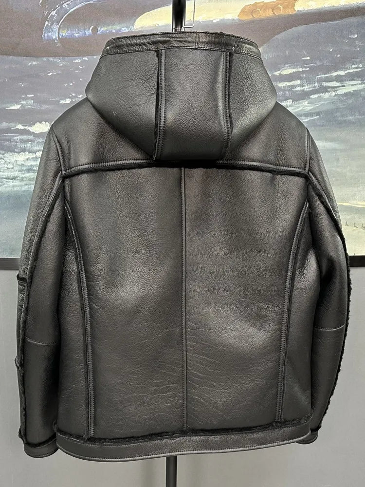Blouson homme en cuir noir à capuche – CLEVI Paris
