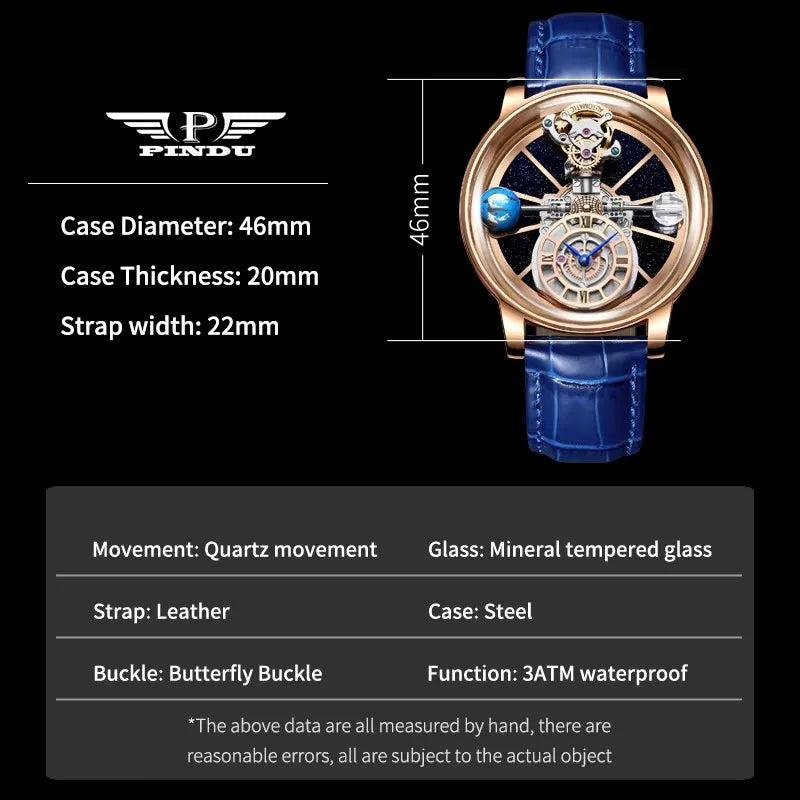 Montre Homme Quartz Ciel Étoilé Verre Courbé Transparent Cuir 10 Bar – CLEVI Paris