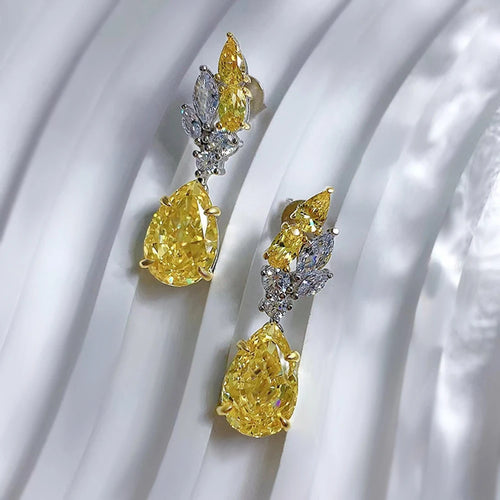 Boucles d’Oreilles Pendantes Citrine Radiant 8x12mm Argent 925 – CLEVI Paris