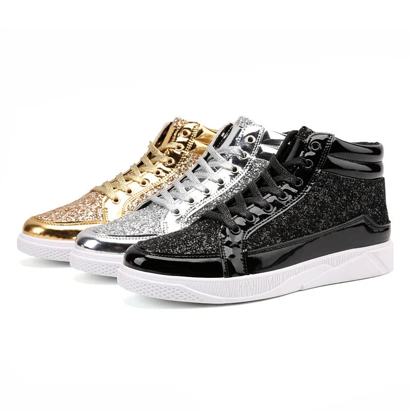 Sneakers Montantes Toile Effet Bling Unisexe Argent Noir Or – CLEVI Paris