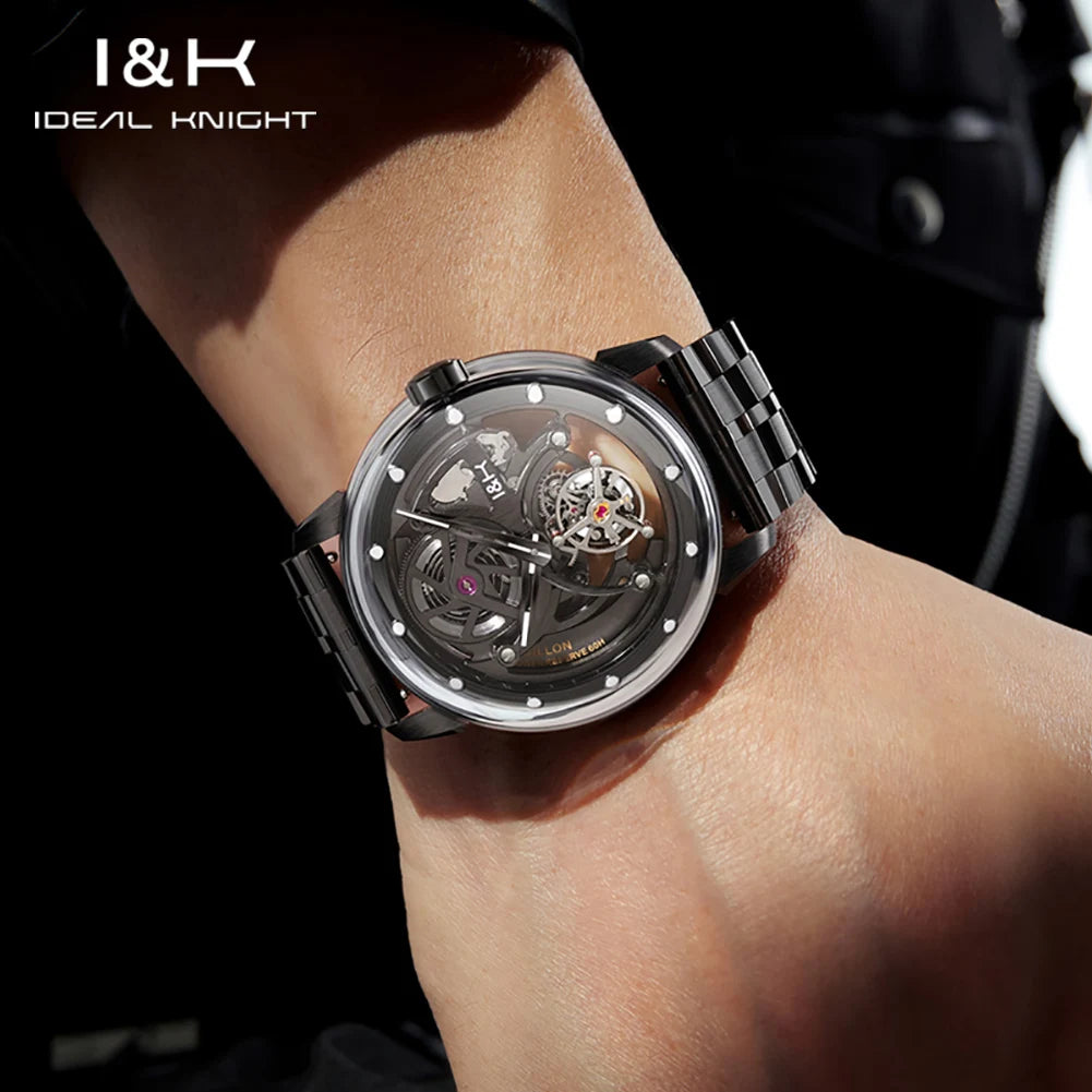 Montre Homme Mécanique Automatique Tourbillon Squelette Acier Inoxydable Verre Saphir Étanche – CLEVI Paris