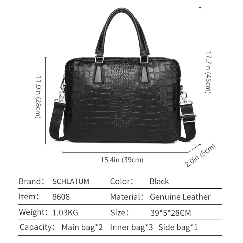 Serviette Homme Cuir Véritable Croco Rigide Laptop 15,6" Noir – CLEVI Paris