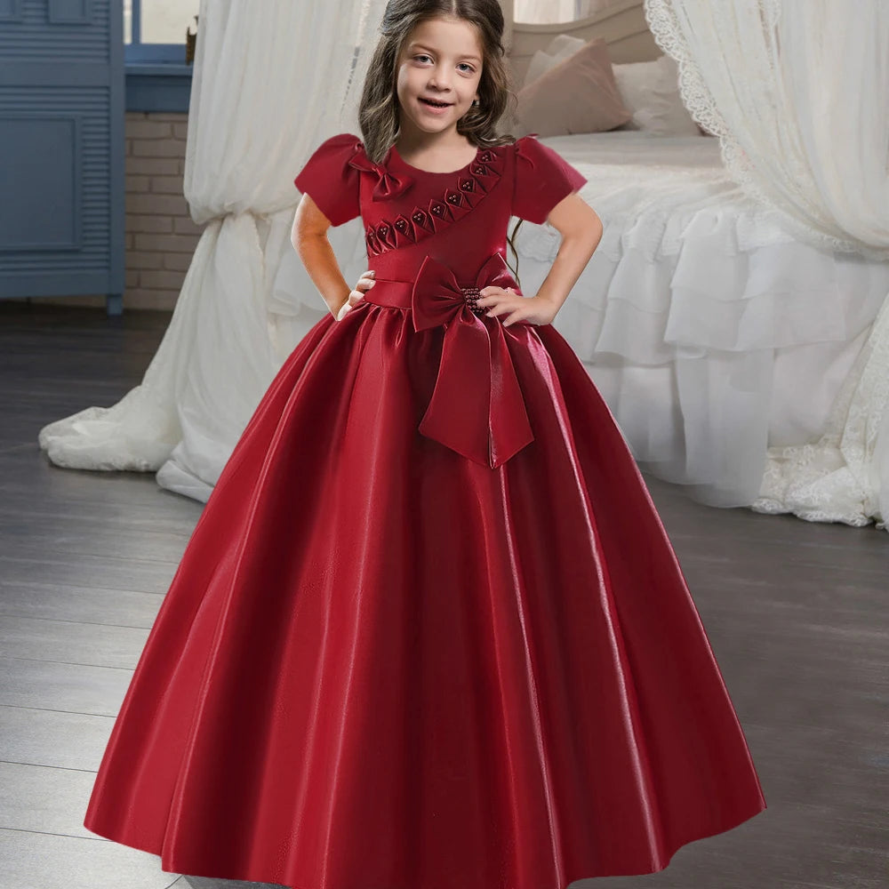 Robe fille en satin à manches courtes – CLEVI Paris