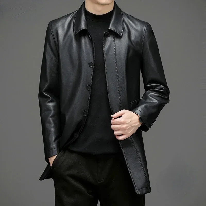Veste mi-longue homme en croûte de cuir – CLEVI Paris