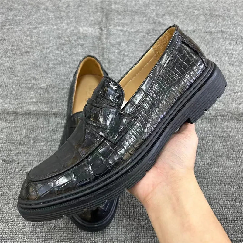 Mocassins Cuir Croco Noir Bout Pointu Homme – CLEVI Paris