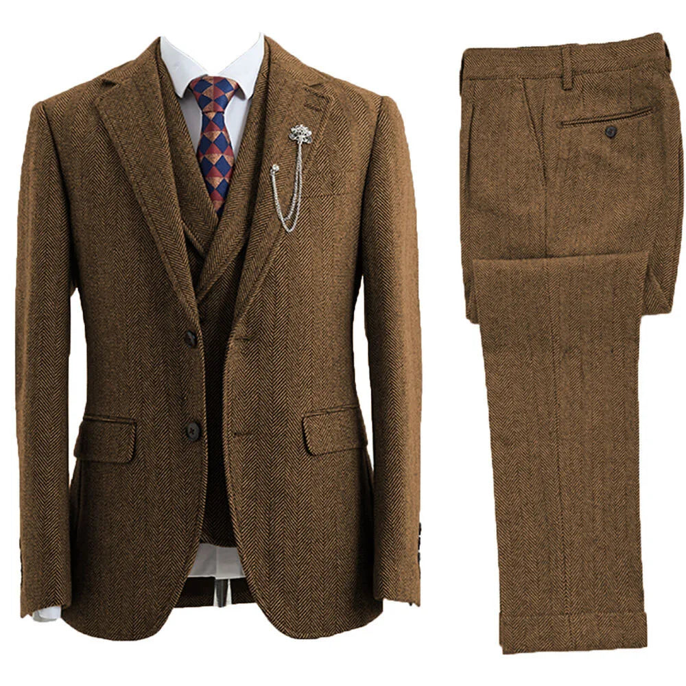 Costume Homme 3 Pièces Tweed Blazer Gilet Pantalon – CLEVI Paris