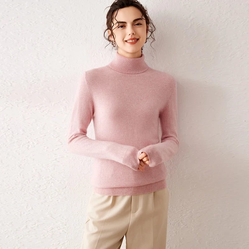 Pull femme en cachemire à col roulé – CLEVI Paris