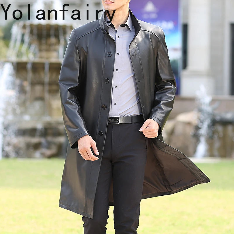 Manteau long homme cuir de mouton YOLANFAIRY – CLEVI Paris