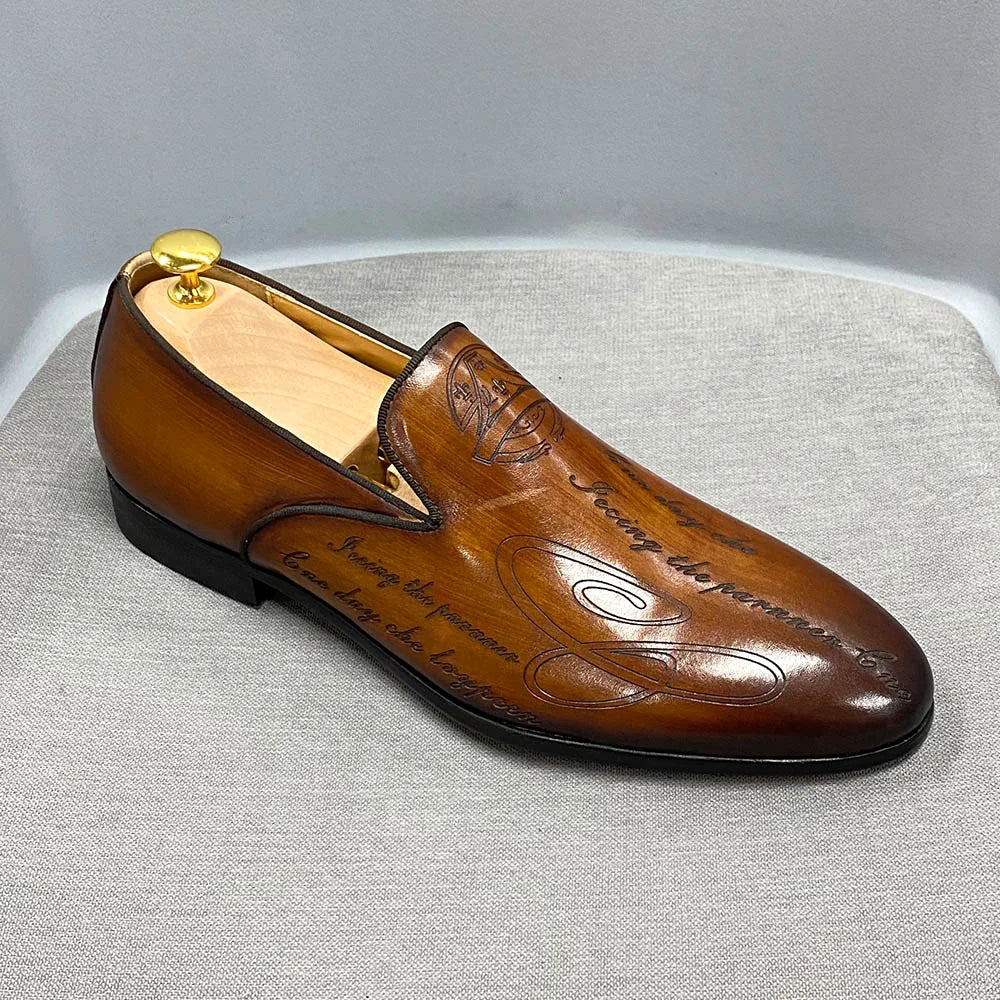 Mocassin Homme Cuir de Vache Peint à la Main Style Italien Bout Carré Slip-On | Mariage & Bureau US 7-12