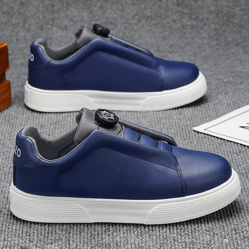 Sneakers Casual Homme Cuir PU Blanc Noir Bleu – CLEVI Paris