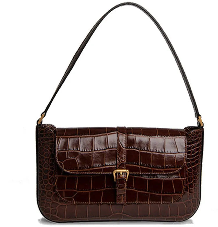 Sac Épaule Cuir Vache Motif Crocodile Femme 27x16cm Minimaliste – CLEVI Paris
