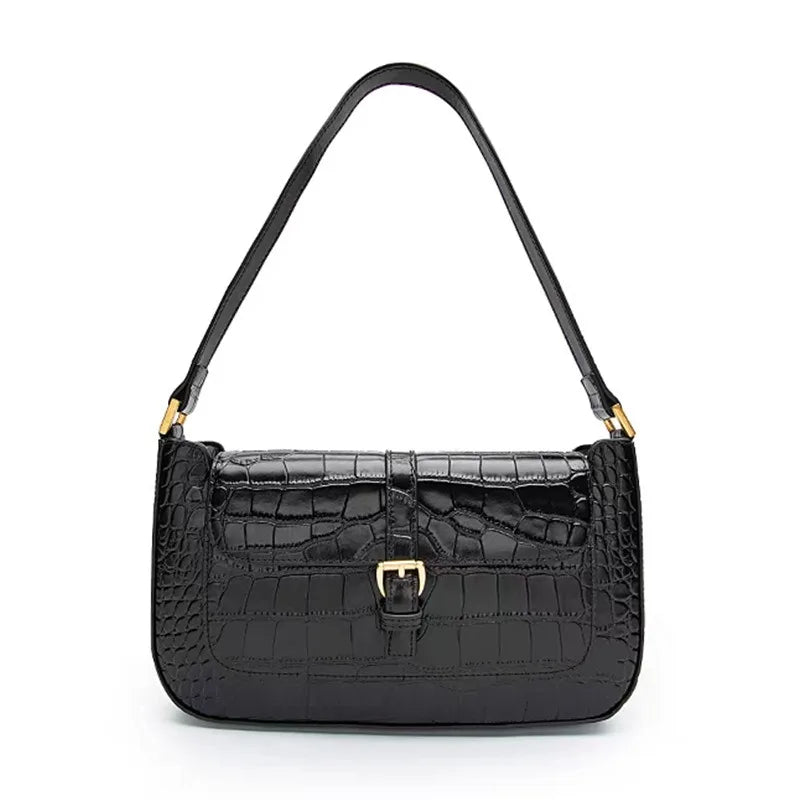 Sac Épaule Cuir Vache Motif Crocodile Femme 27x16cm Minimaliste – CLEVI Paris