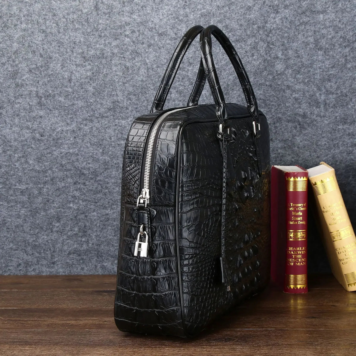 Sac Messager Homme Cuir Vache Véritable Alligator 42x31cm 14” – CLEVI Paris