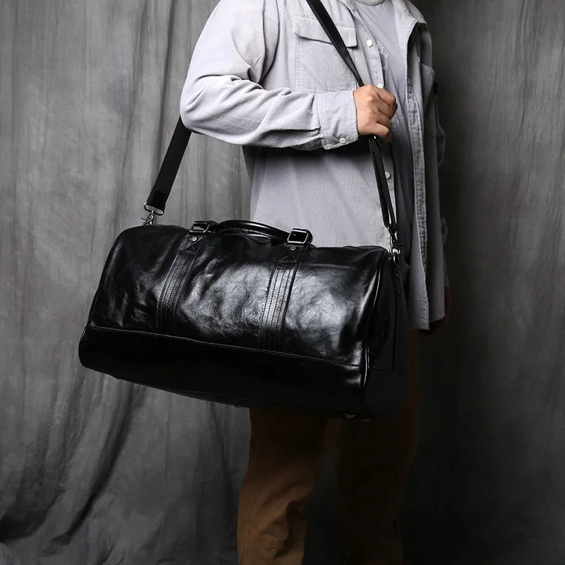 Sac de Voyage Homme Cuir Vache Naturel Laptop 16" 52x27x28cm – CLEVI Paris