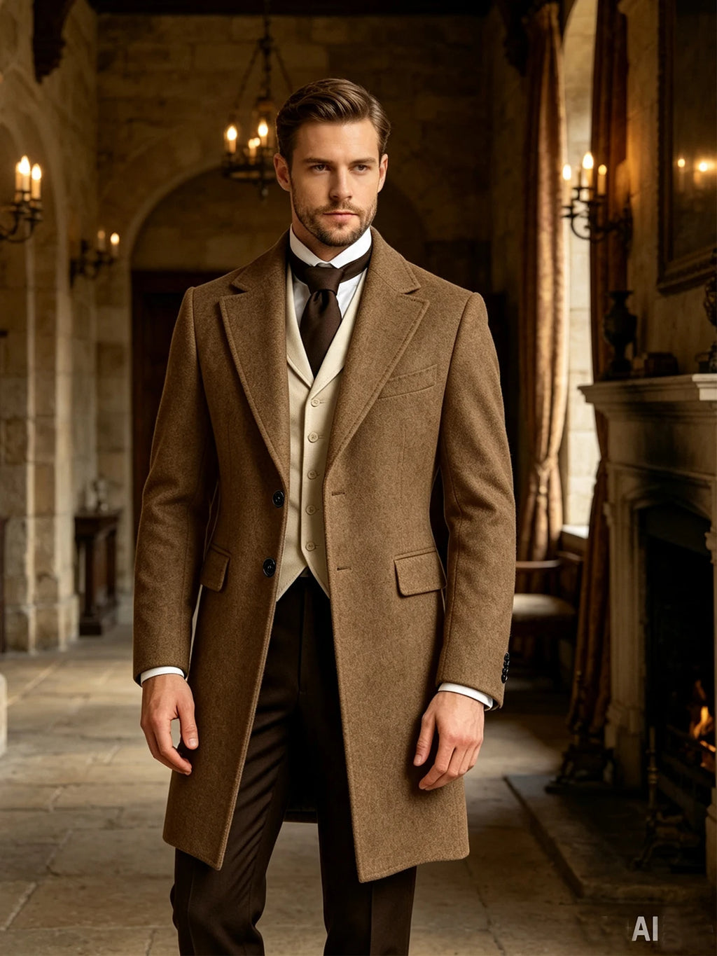 Manteau homme long à revers style rétro – CLEVI Paris