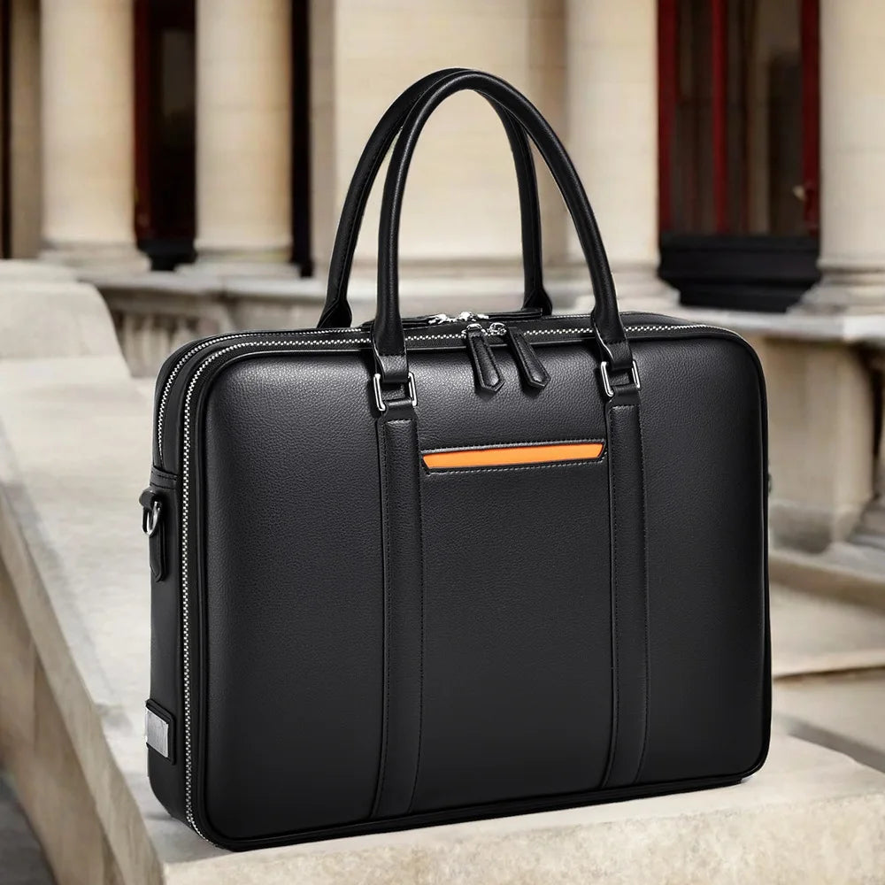 Serviette Homme Cuir Vache Luxe Business Laptop 14" 39x7x29cm – CLEVI Paris