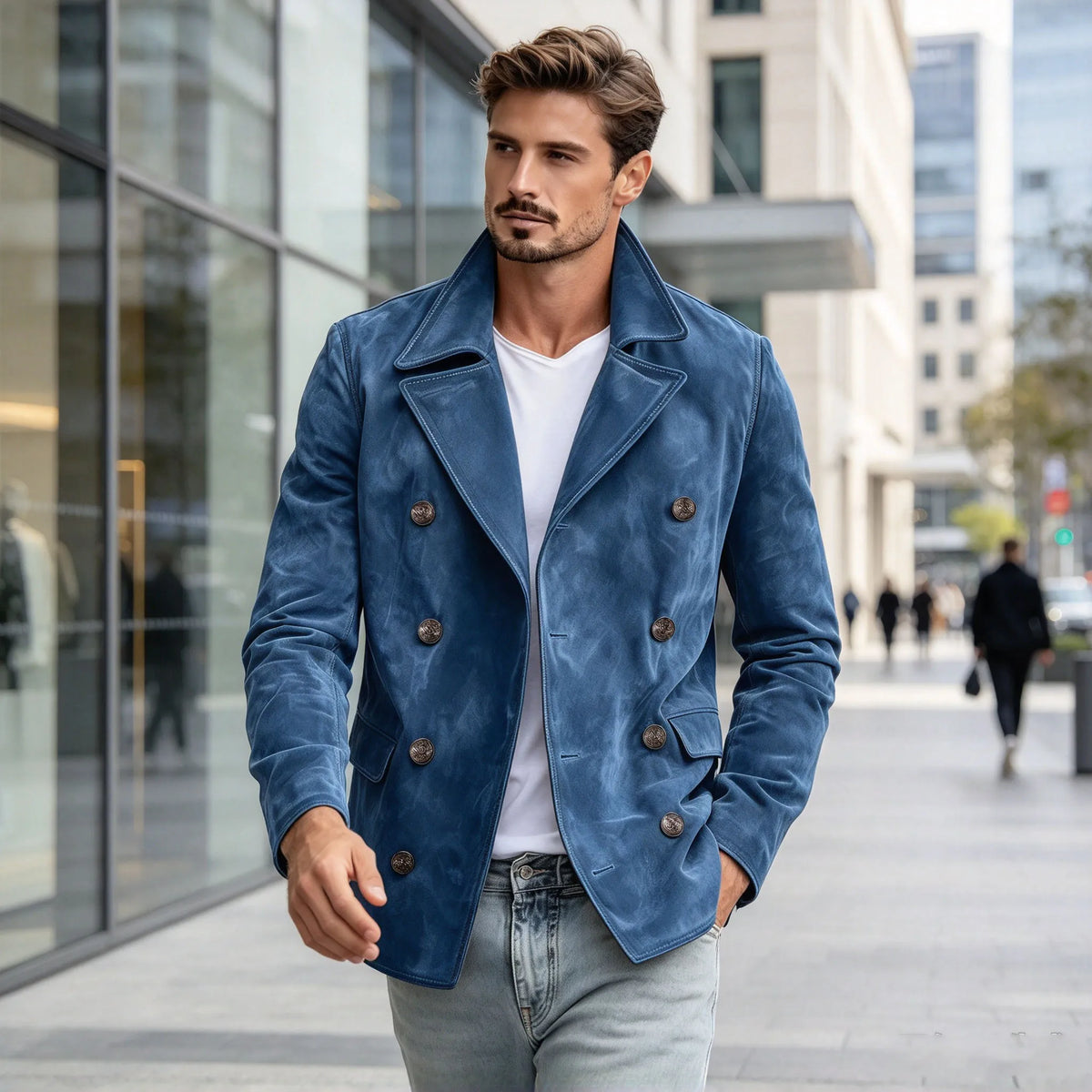 Blazer homme croisé en imitation daim – CLEVI Paris