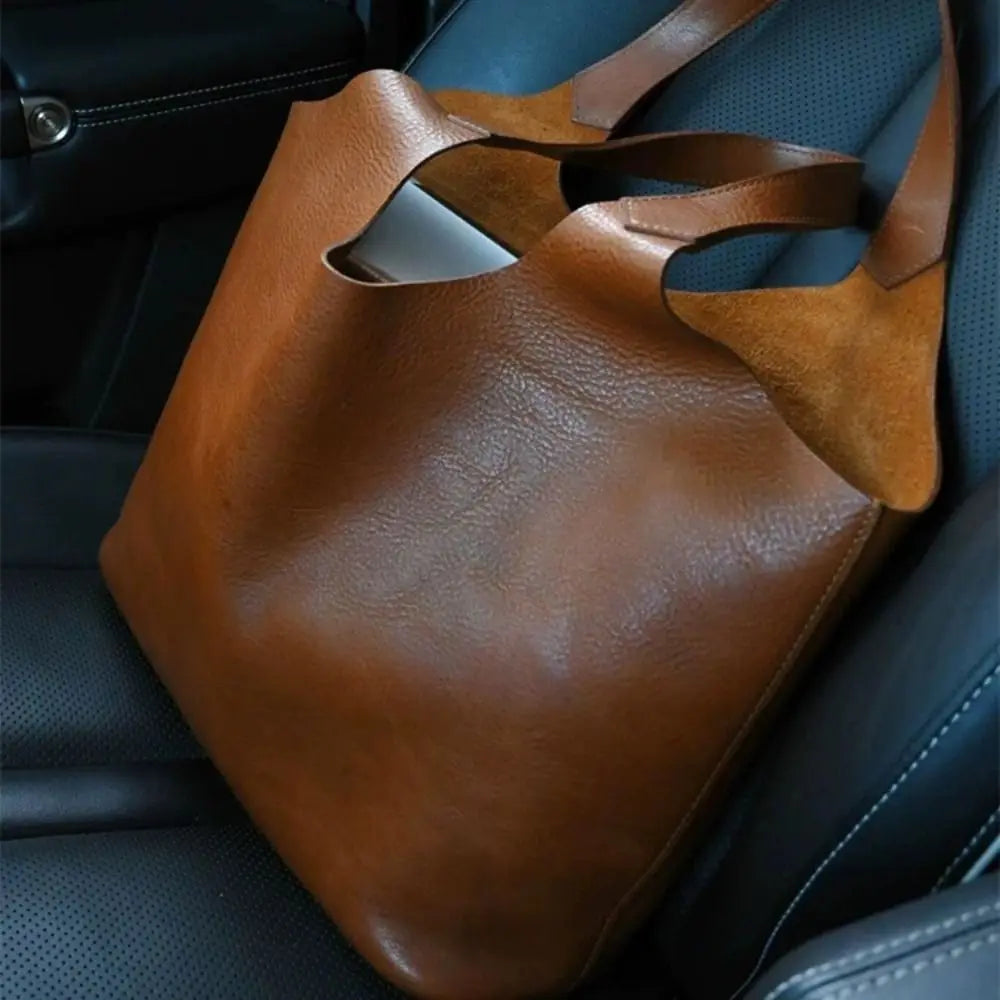 Tote Bag PU Souple Femme Aisselle Grande Capacité 30x12x29cm Marron – CLEVI Paris