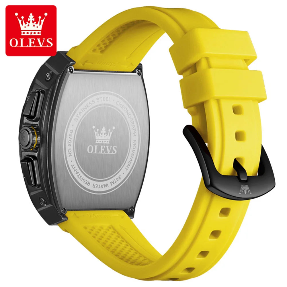 OLEVS 2975 Montre Homme Quartz Tonneau Évidé Grand Cadran Silicone Lumineux 30M – CLEVI Paris
