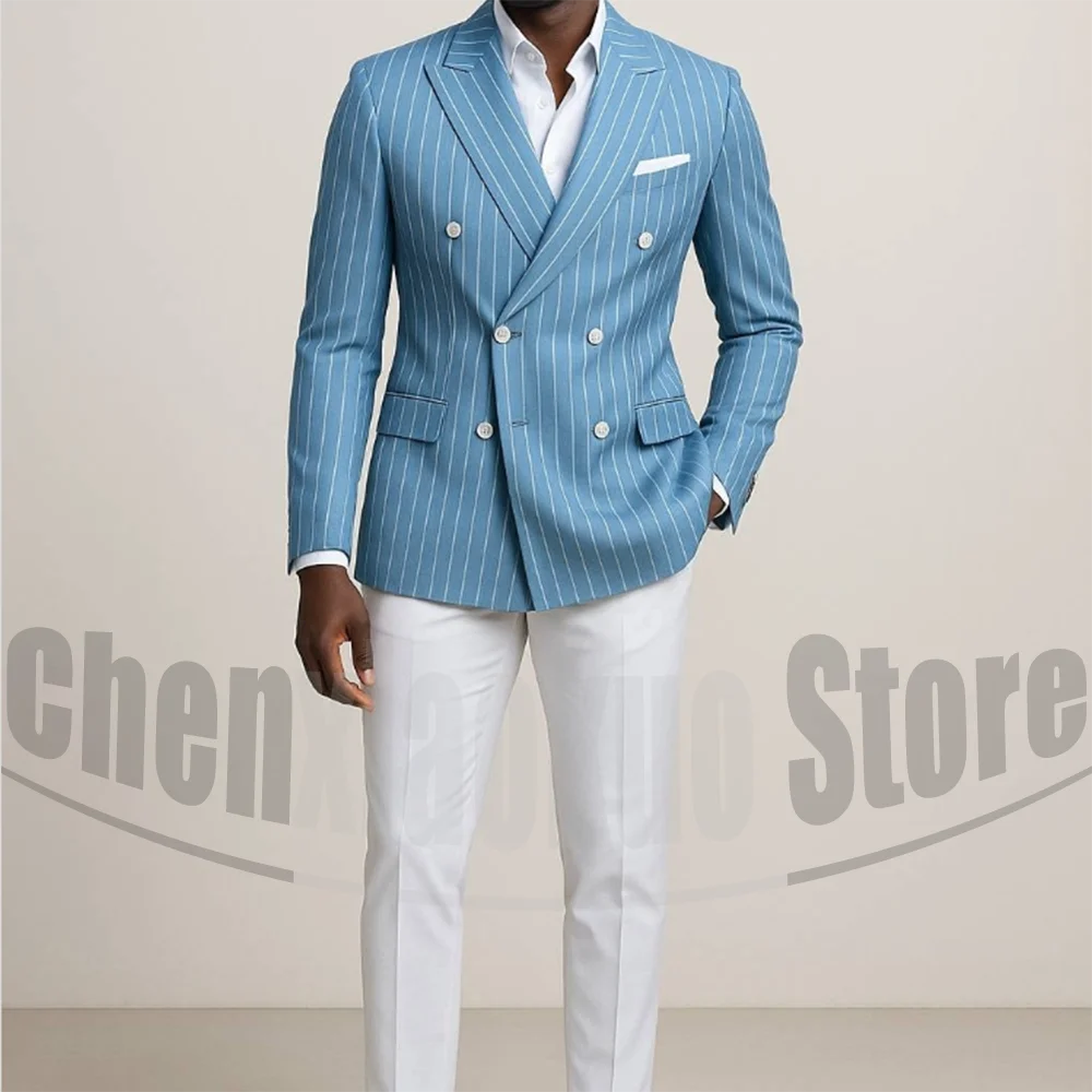 Costume Double boutonnage pour hommes avec fines rayures, tenues formelles sur mesure pour affaires, décontractées, fête, Chic, costume 2 pièces
