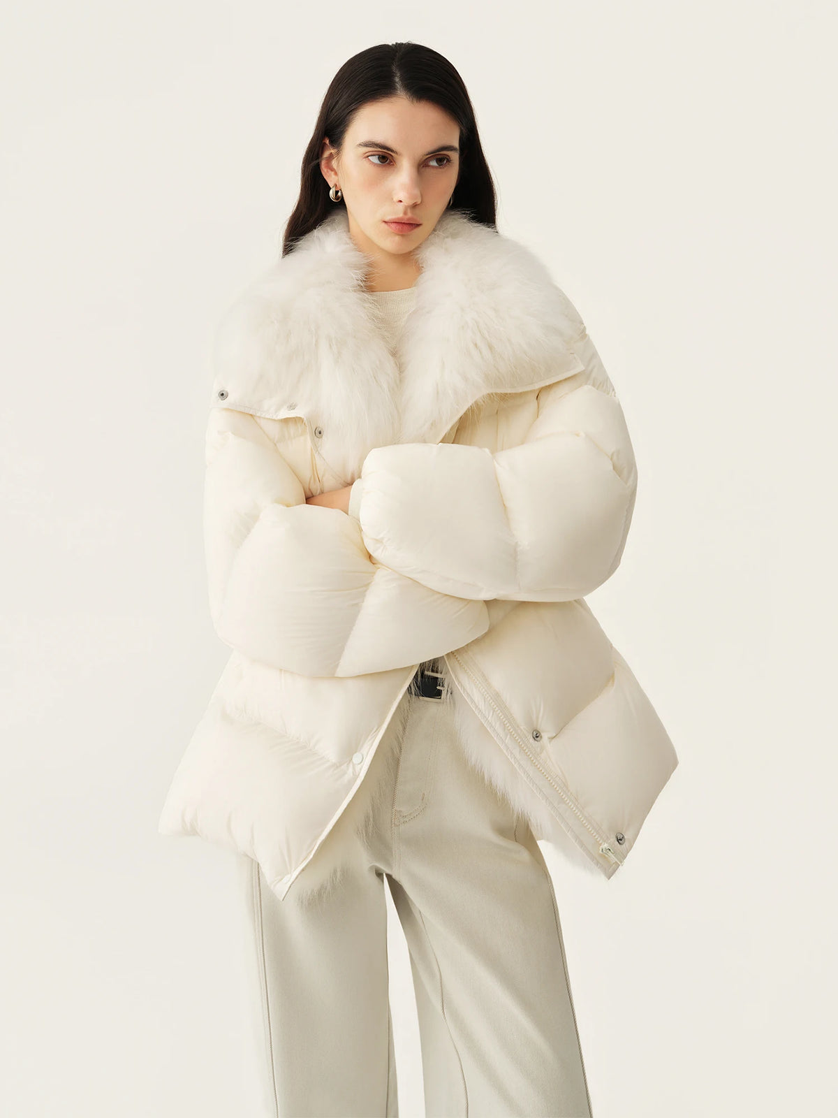 Doudoune femme ZIQIAO duvet et col fourrure – CLEVI Paris