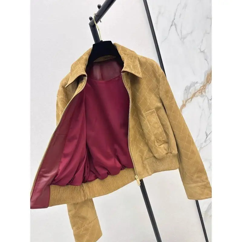 Veste femme effet suédé à motif losanges – CLEVI Paris