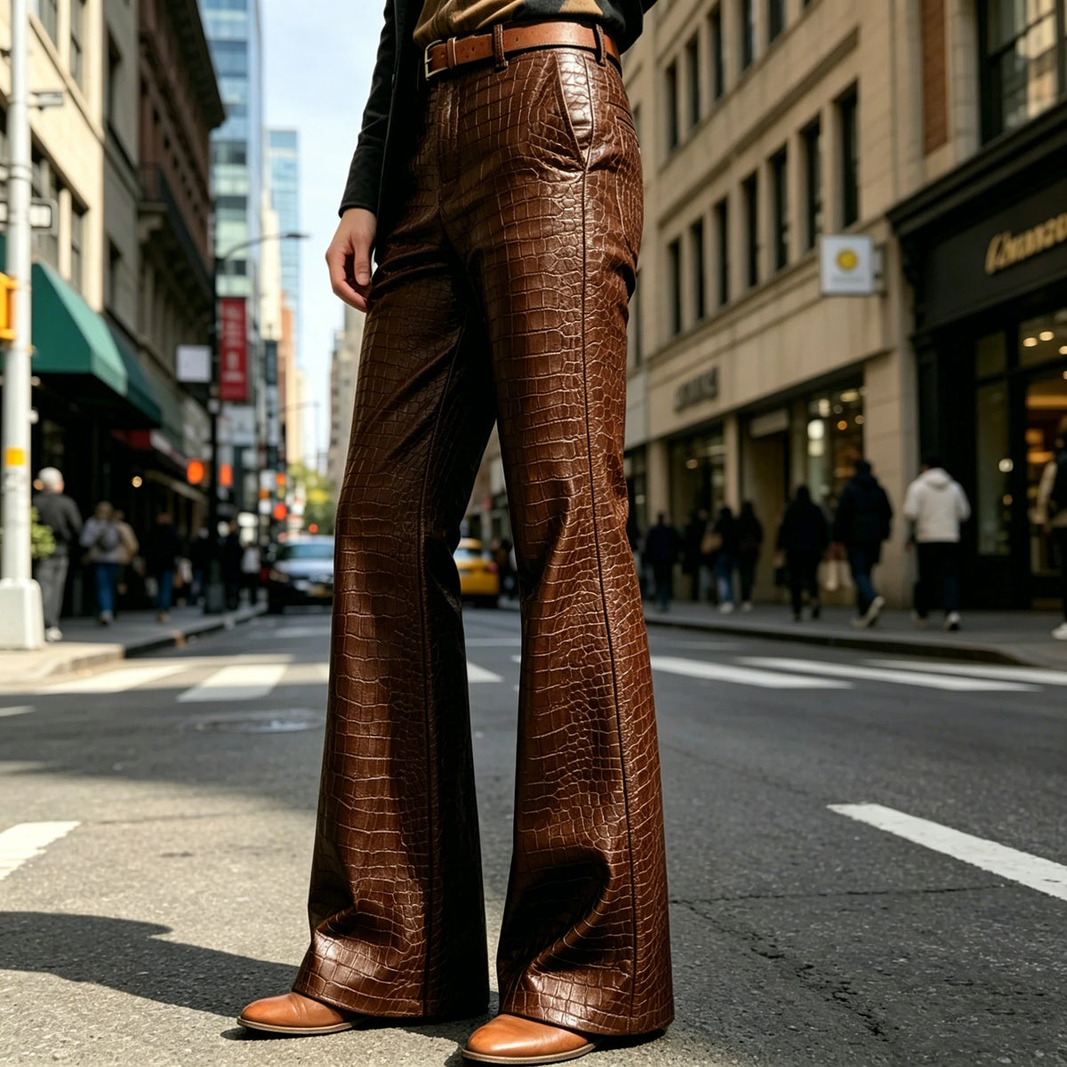 Pantalon évasé effet crocodile homme – CLEVI Paris