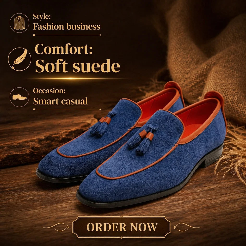 Penny Loafers Cuir Vachette Homme Bleu Fait Main – CLEVI Paris
