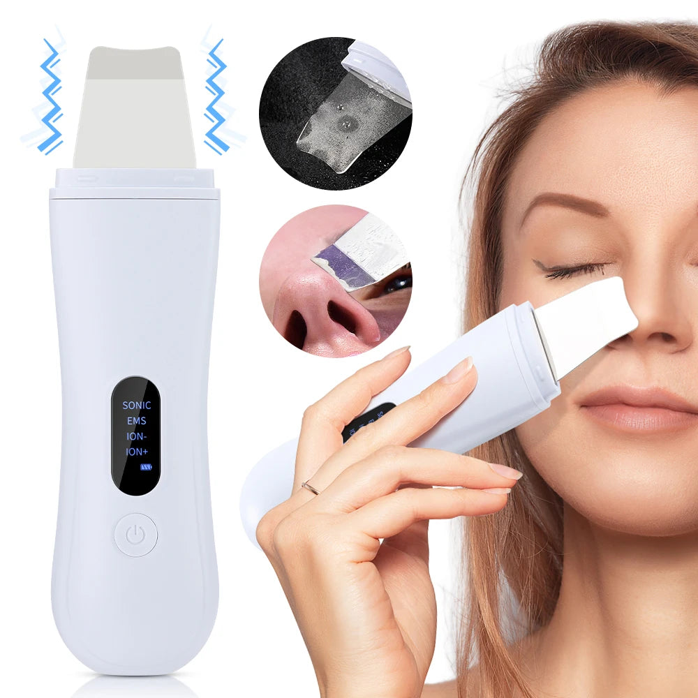 Spatule Ultrasonique Visage 4 Modes Nettoyage Profond Ions EMS Lifting – CLEVI Paris