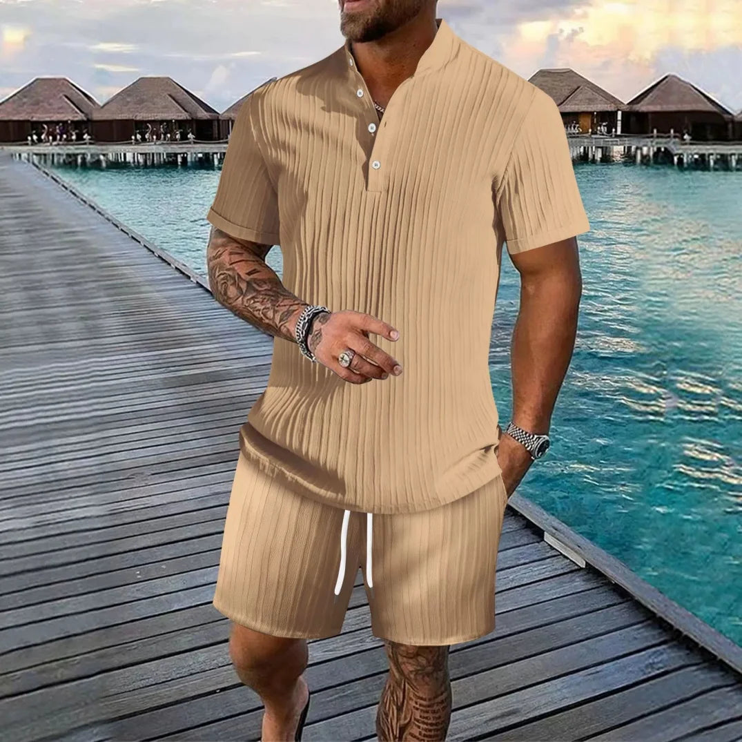 Ensemble homme col V et short uni – CLEVI Paris