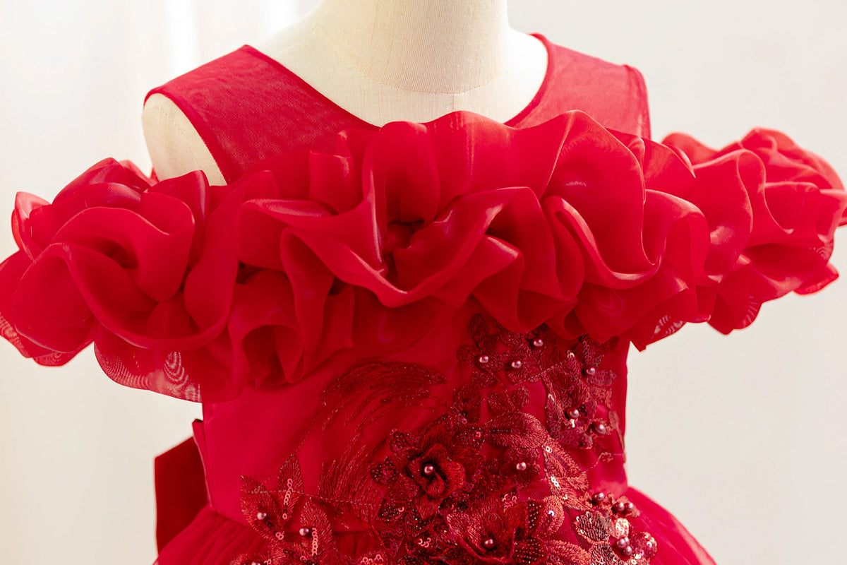 Robe cérémonie fille à fleurs en relief – CLEVI Paris