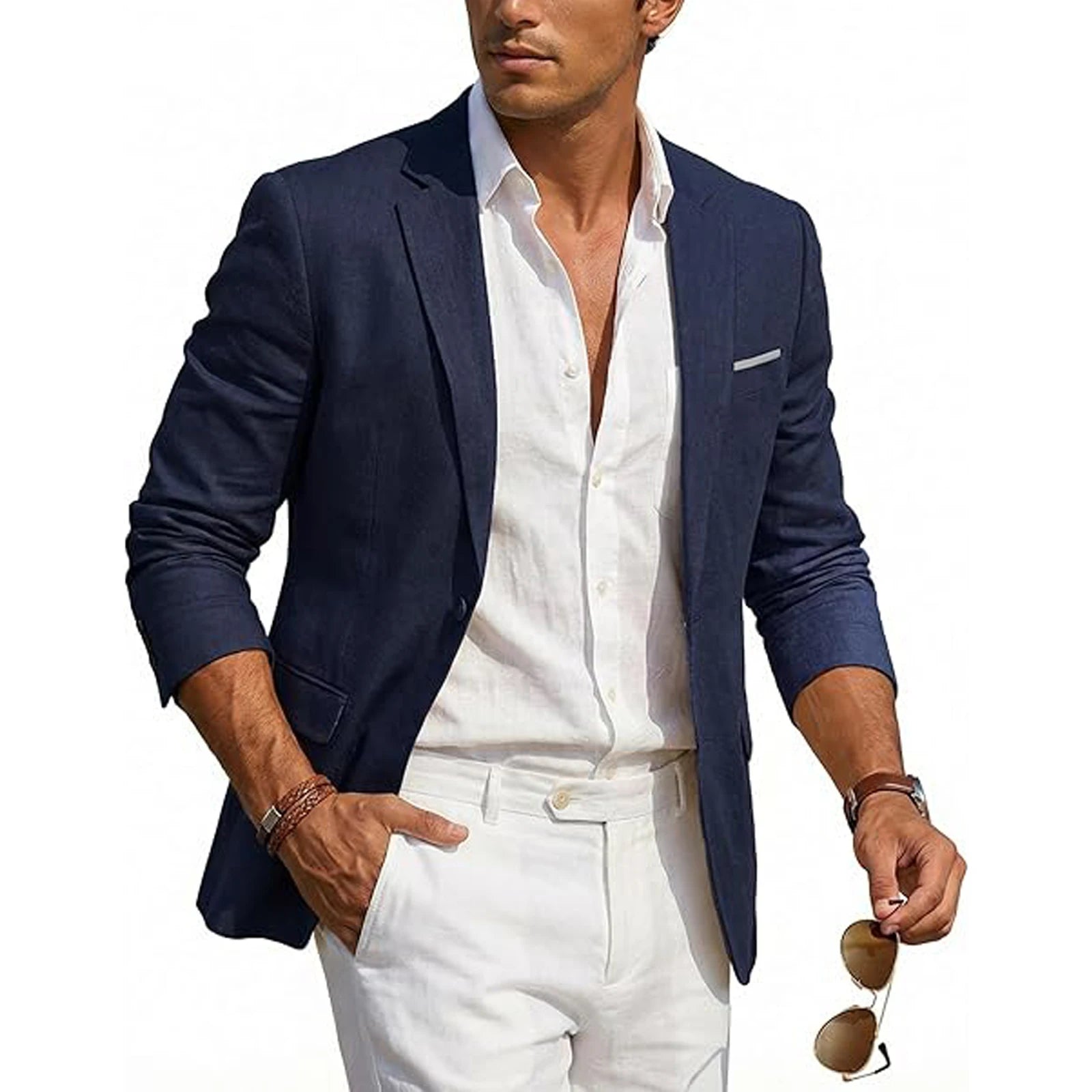 Blazer Homme Casual Lin Slim Fit Léger Un Bouton Mariage Plage – CLEVI Paris