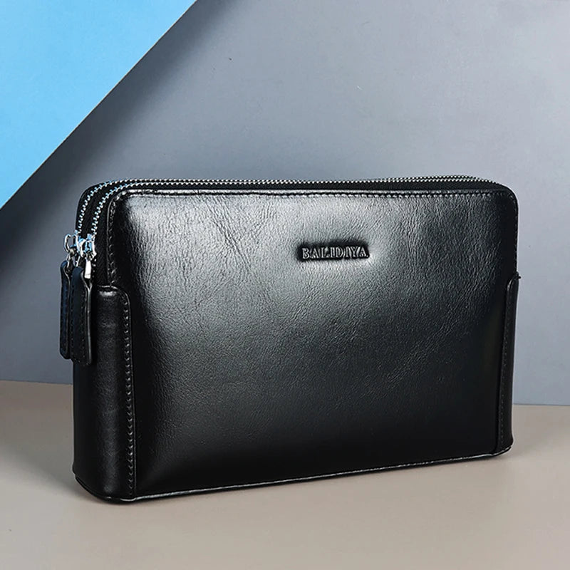 Pochette Clutch Cuir Véritable Homme Double Zip DIYA – CLEVI Paris
