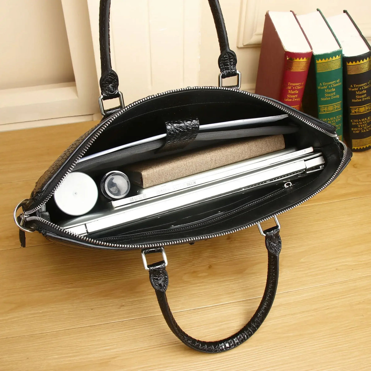 Porte-Documents Homme Cuir Vache Véritable Alligator 14” 40x29cm – CLEVI Paris